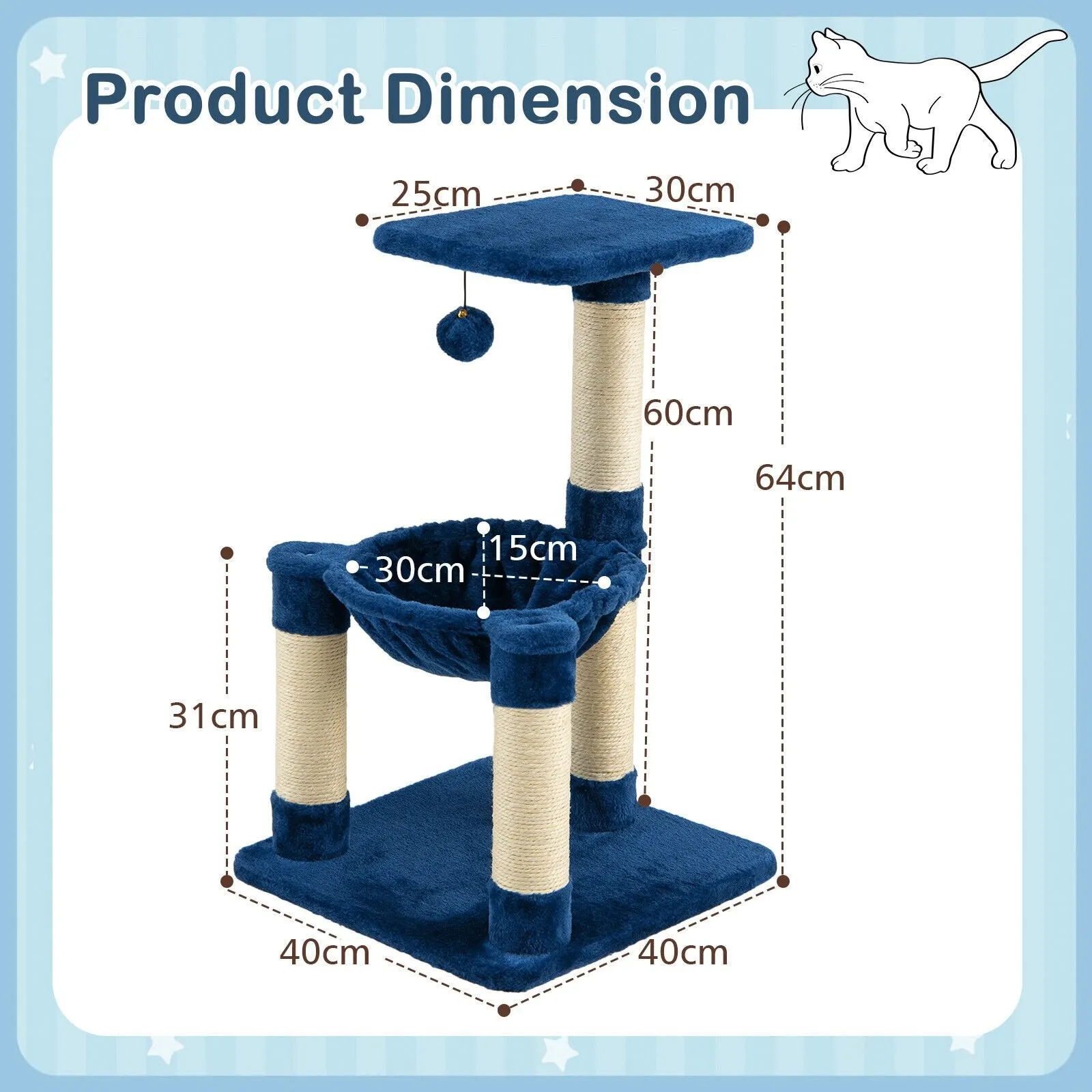 Multi-level Cat Activity Tree with Top Perch and Scratching Posts-Blue