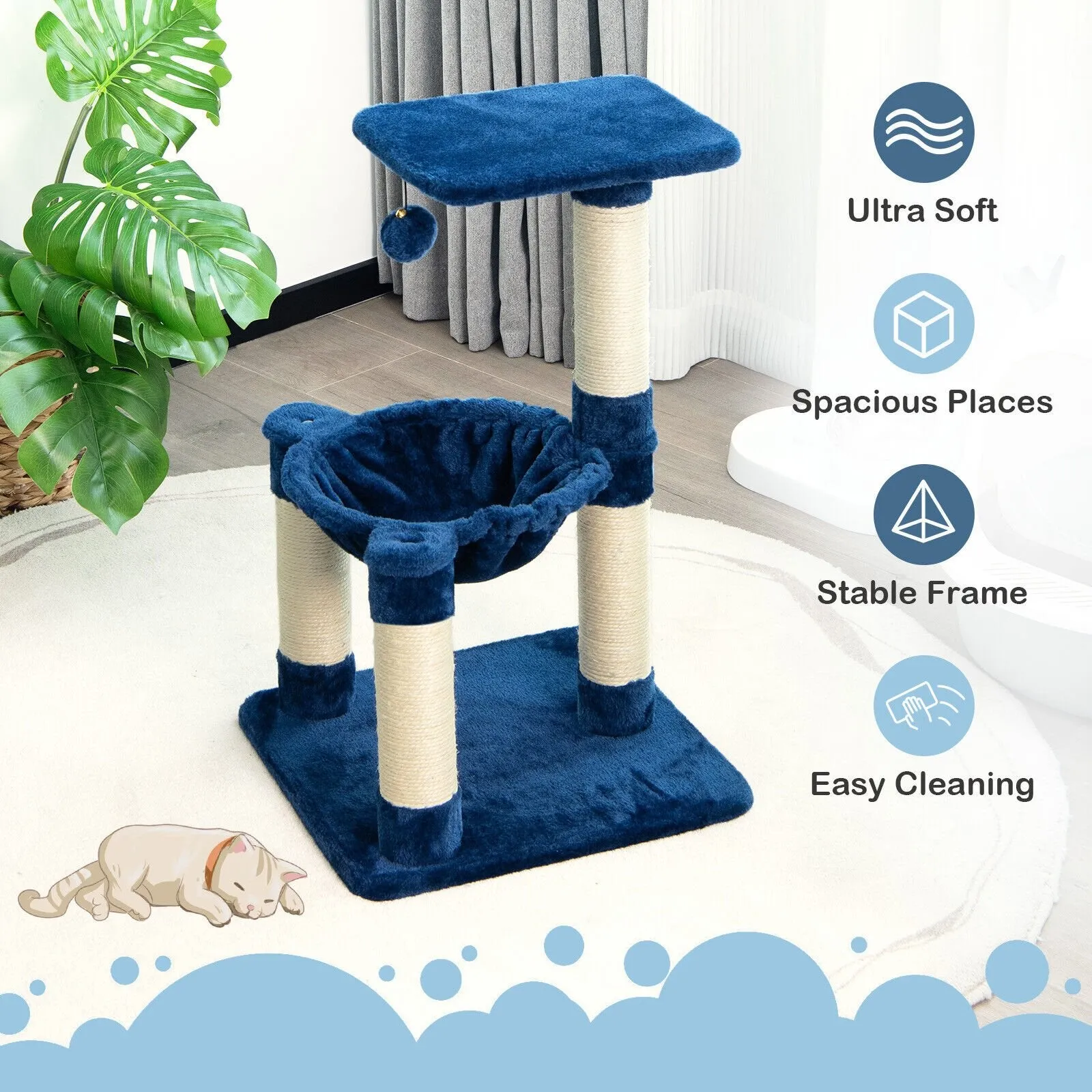 Multi-level Cat Activity Tree with Top Perch and Scratching Posts-Blue