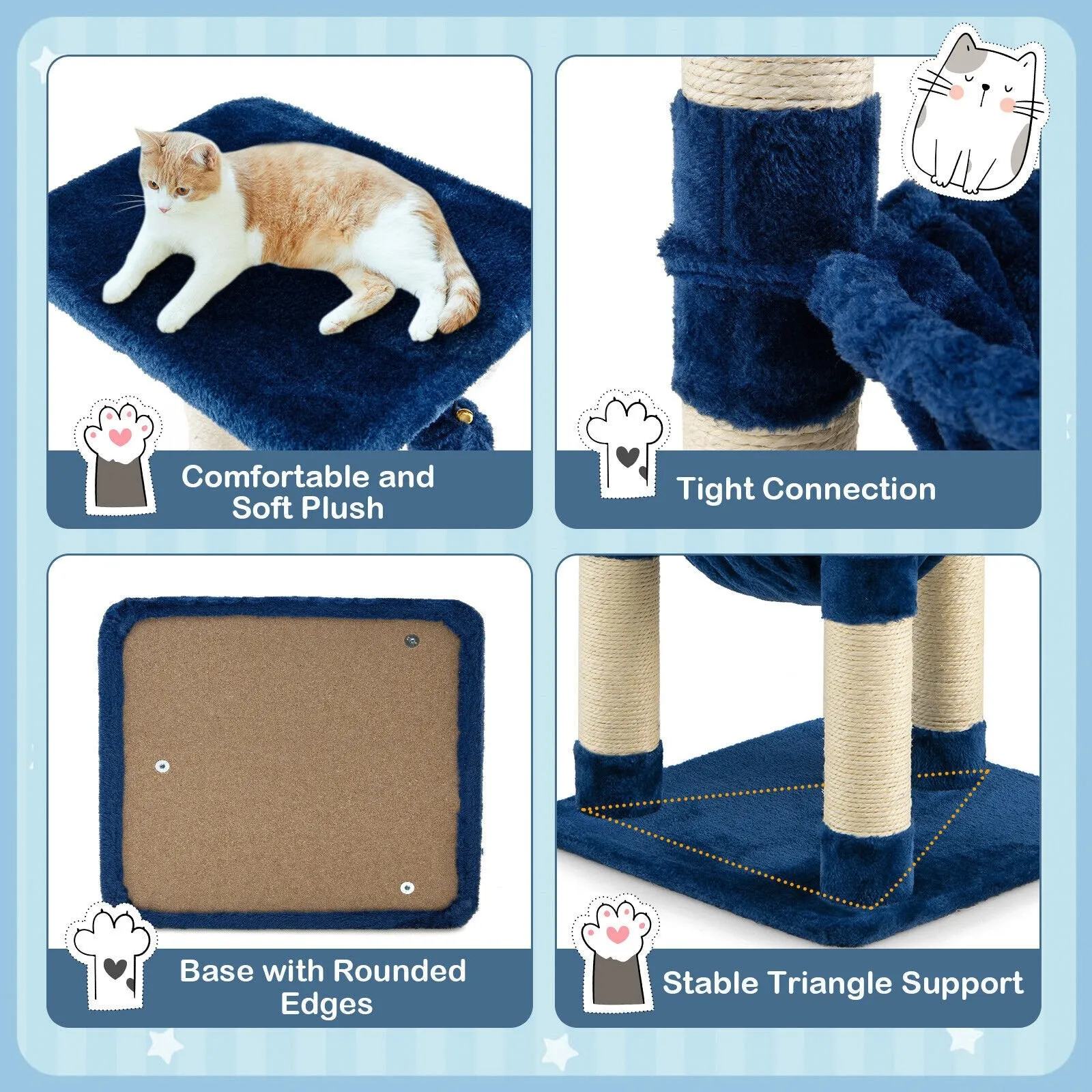 Multi-level Cat Activity Tree with Top Perch and Scratching Posts-Blue
