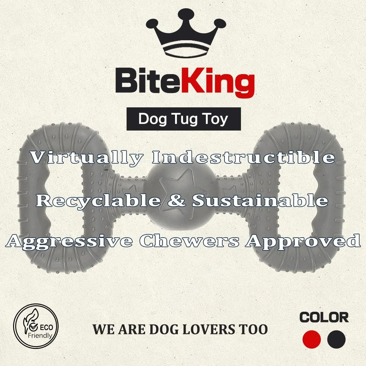 Natural Rubber Dog Toys for Medium Aggressive Chewers - Lifetime Replacement - Tough Tug War Dog Toy for Medium Dogs Tooth Clean, Black