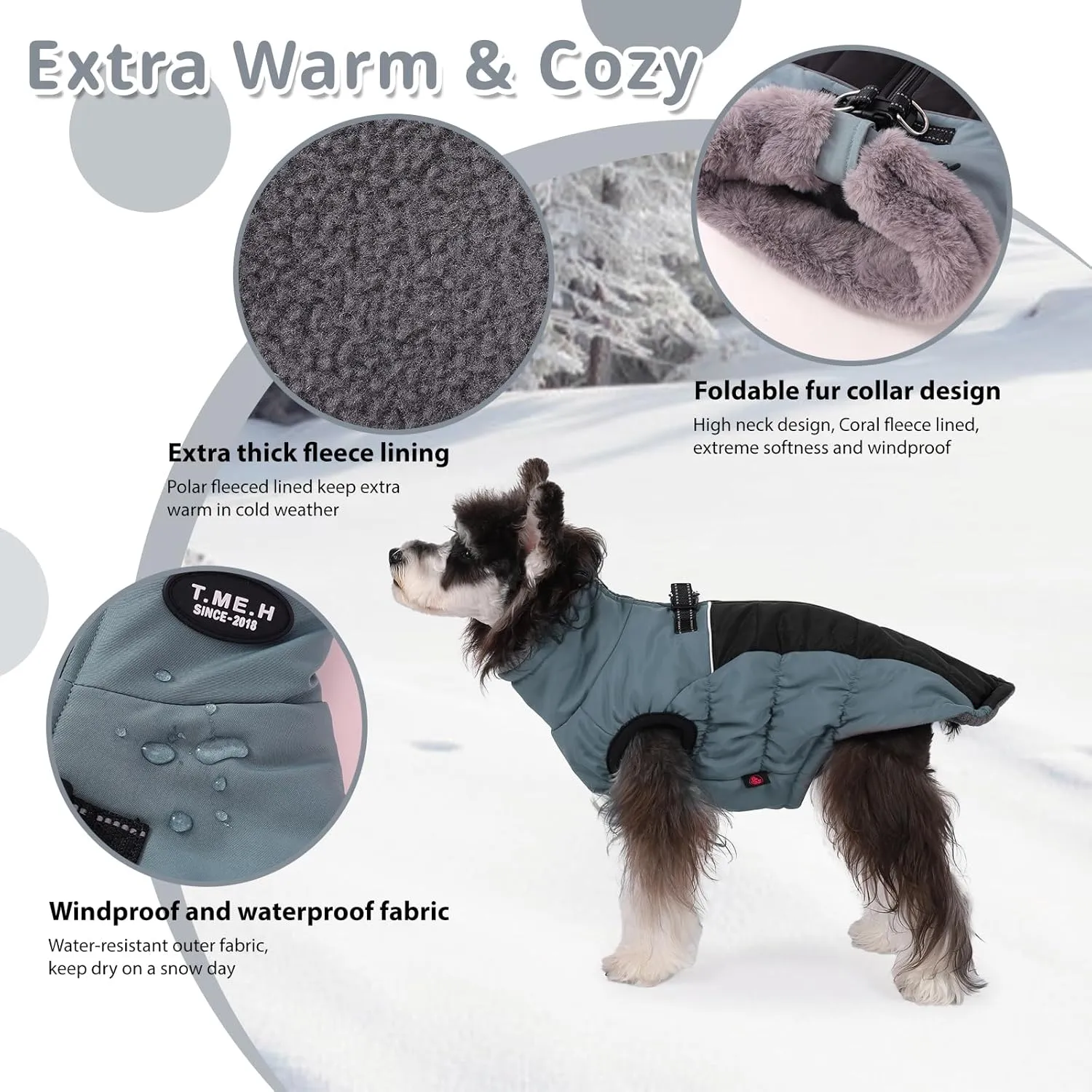 Norbi Winter Coat, Warm Reflective Waterproof Turtleneck Cozy Dog Jacket (Large, Blue)