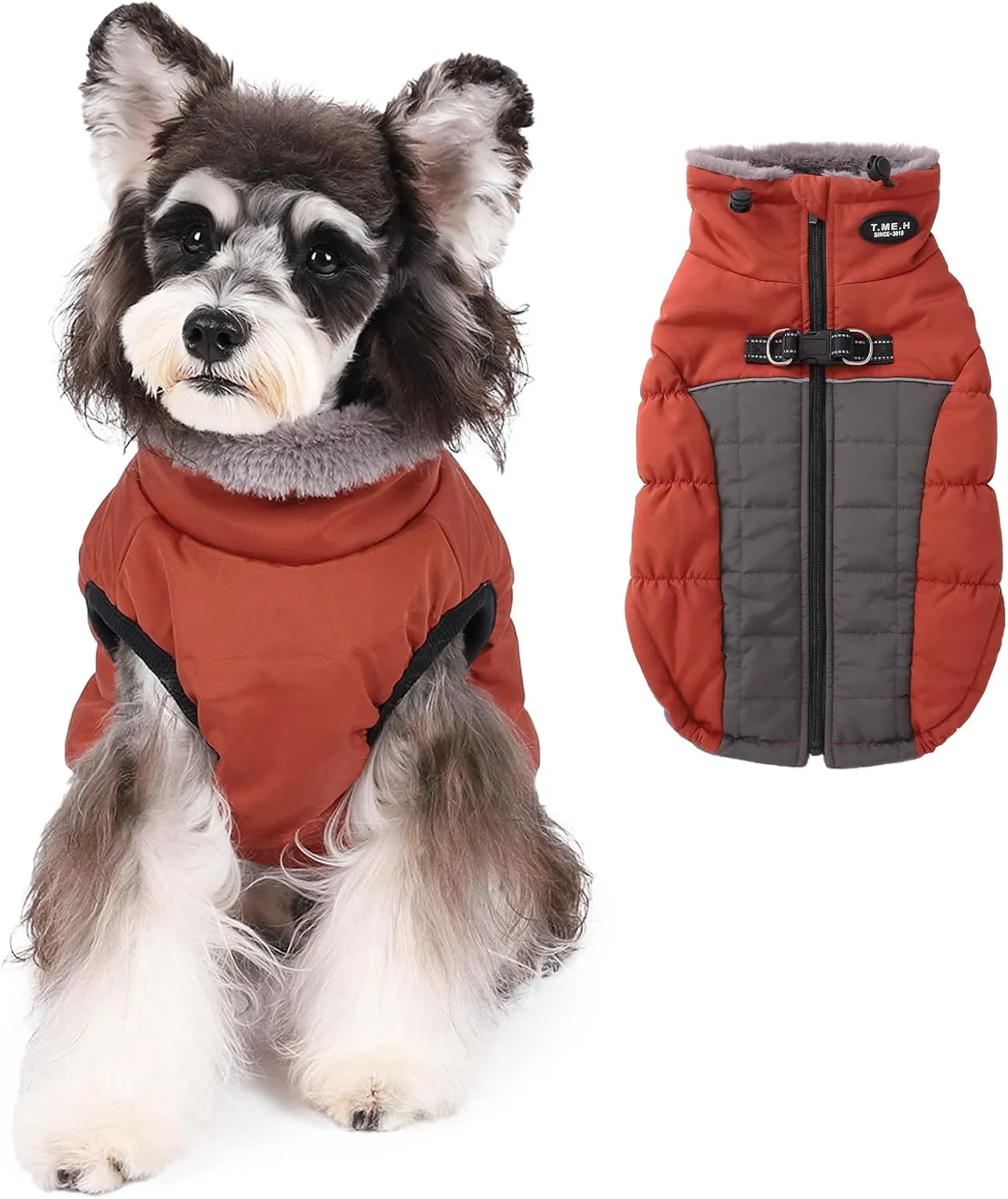 Norbi Winter Coat, Warm Reflective Waterproof Turtleneck Cozy Dog Jacket (Large, Brick Red)