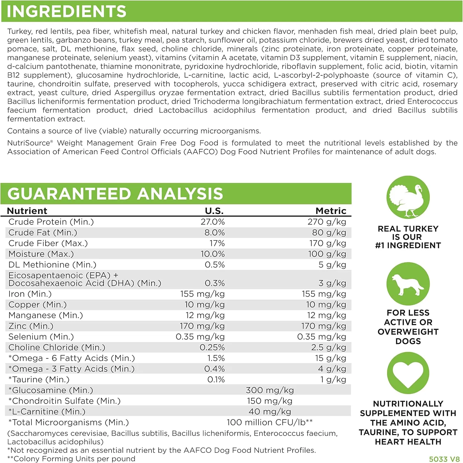 NutriSource Grain Free Dry Dog Food for Weight Management, Turkey, Whitefish Meal and Menhaden Fish Meal, 26LB