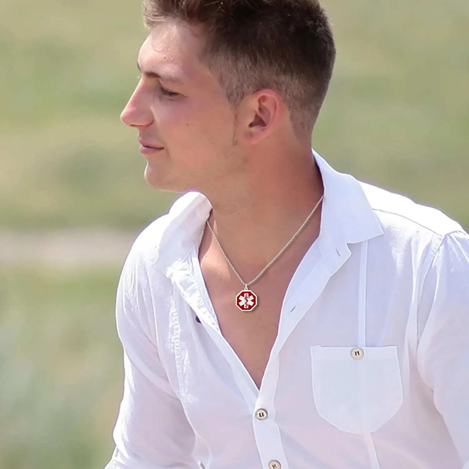 Octagon-Shape Pendant Medical Emergency Necklace Stainless Steel Medical ID Alert Necklaces for Men and Women