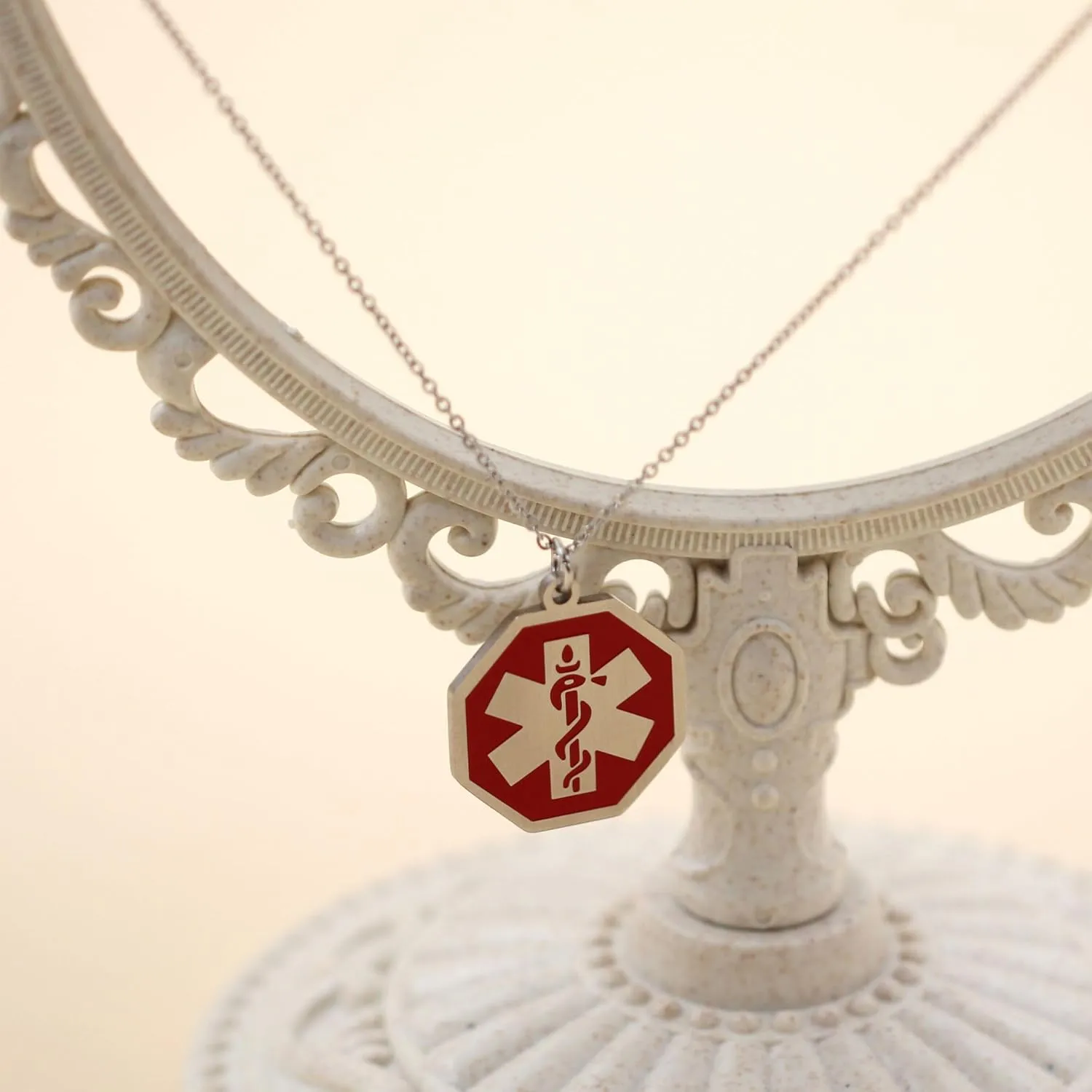 Octagon-Shape Pendant Medical Emergency Necklace Stainless Steel Medical ID Alert Necklaces for Men and Women