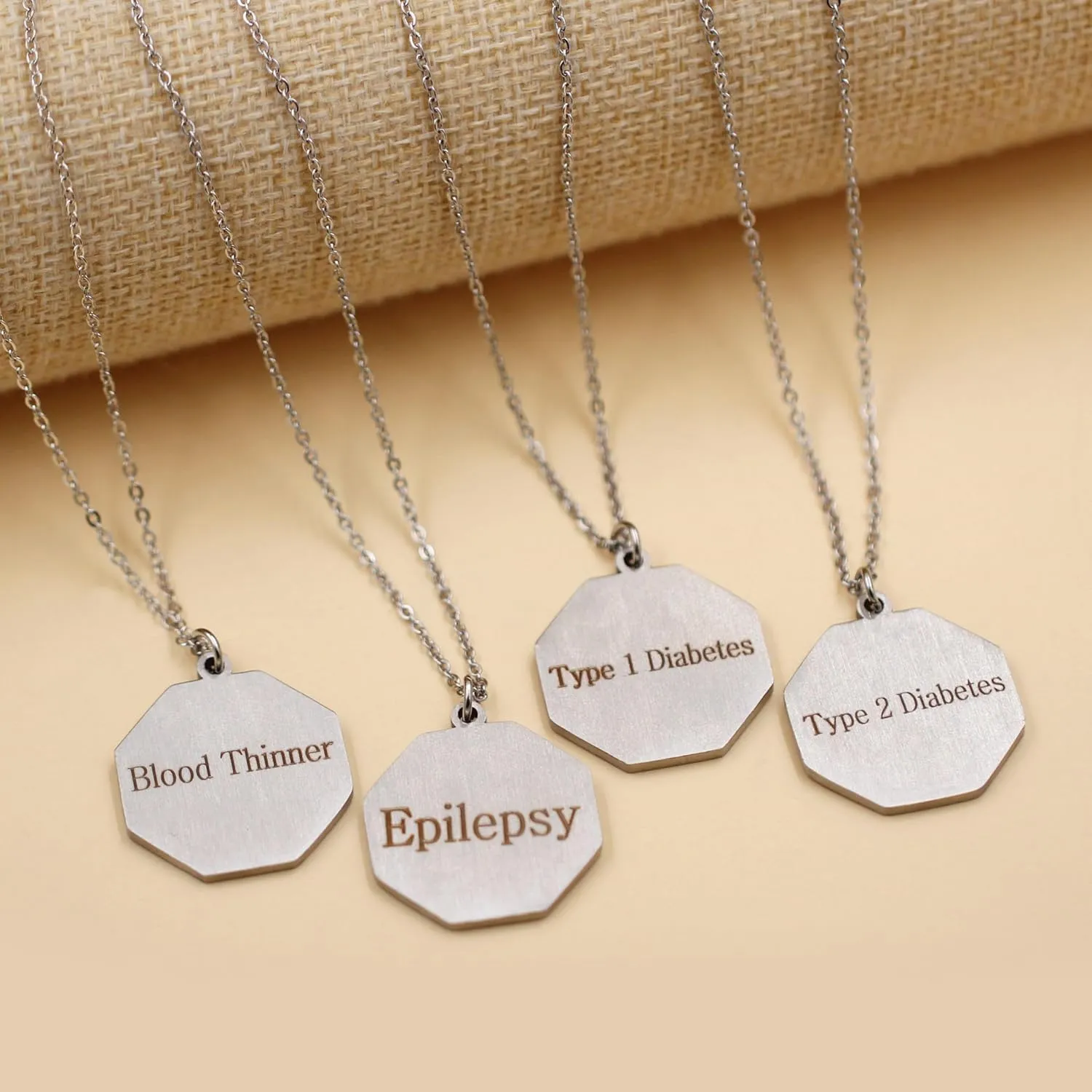 Octagon-Shape Pendant Medical Emergency Necklace Stainless Steel Medical ID Alert Necklaces for Men and Women