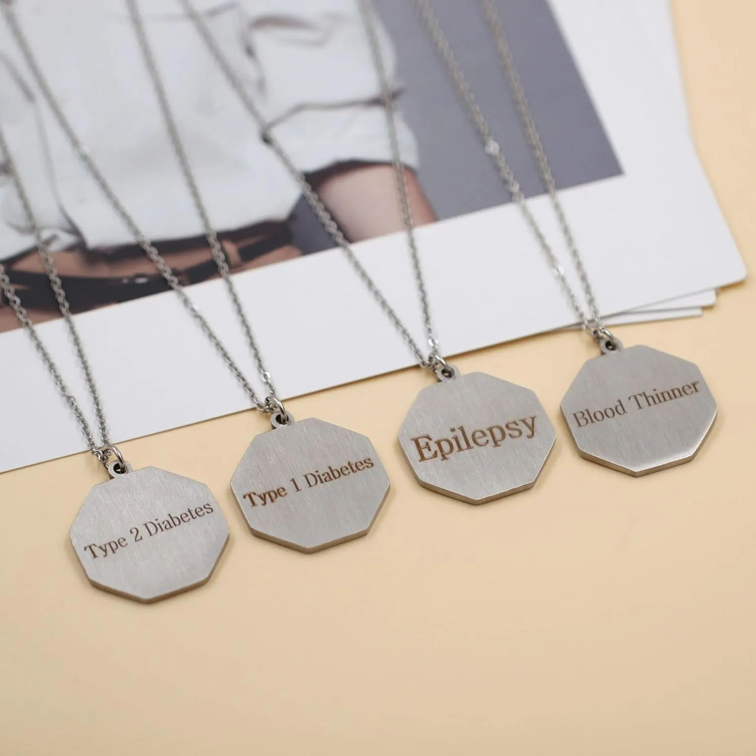 Octagon-Shape Pendant Medical Emergency Necklace Stainless Steel Medical ID Alert Necklaces for Men and Women