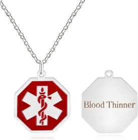Octagon-Shape Pendant Medical Emergency Necklace Stainless Steel Medical ID Alert Necklaces for Men and Women
