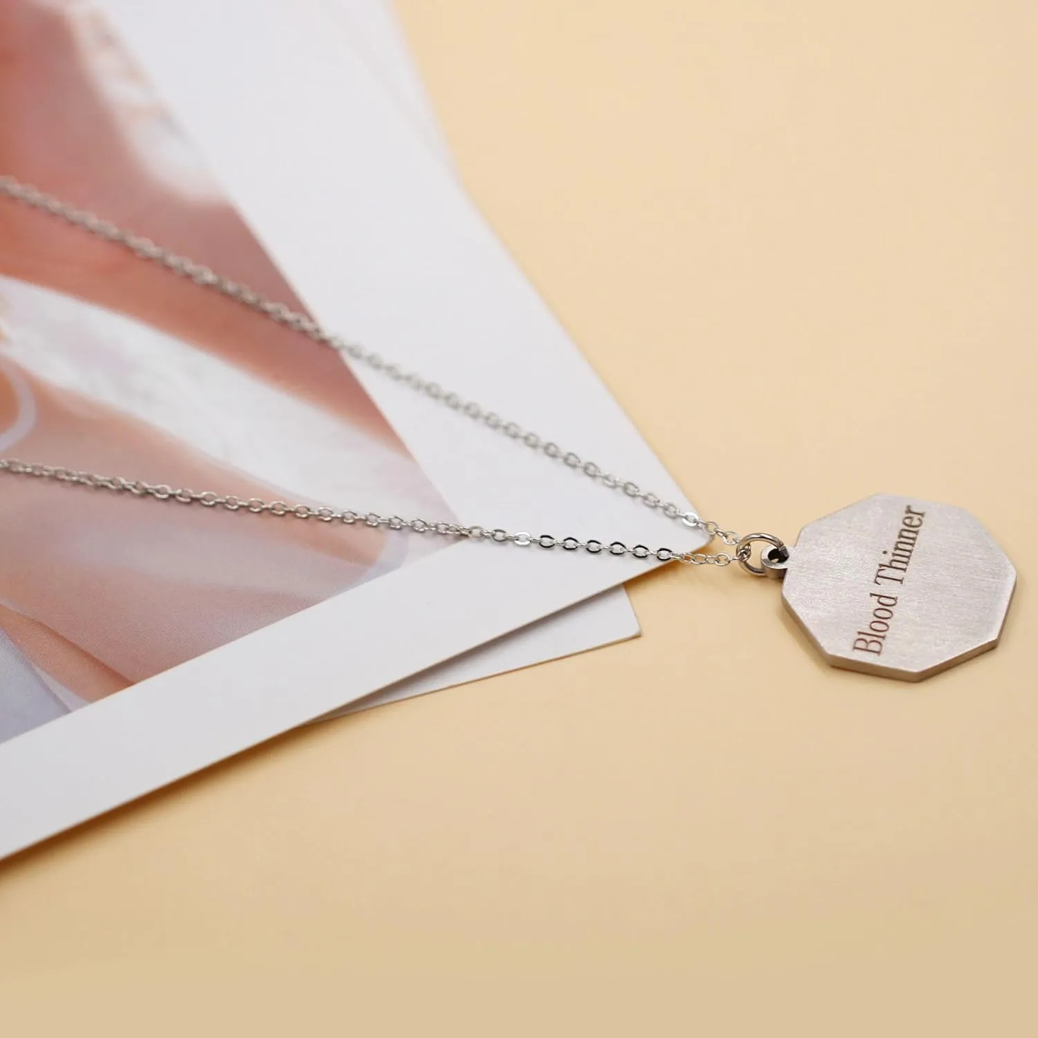 Octagon-Shape Pendant Medical Emergency Necklace Stainless Steel Medical ID Alert Necklaces for Men and Women