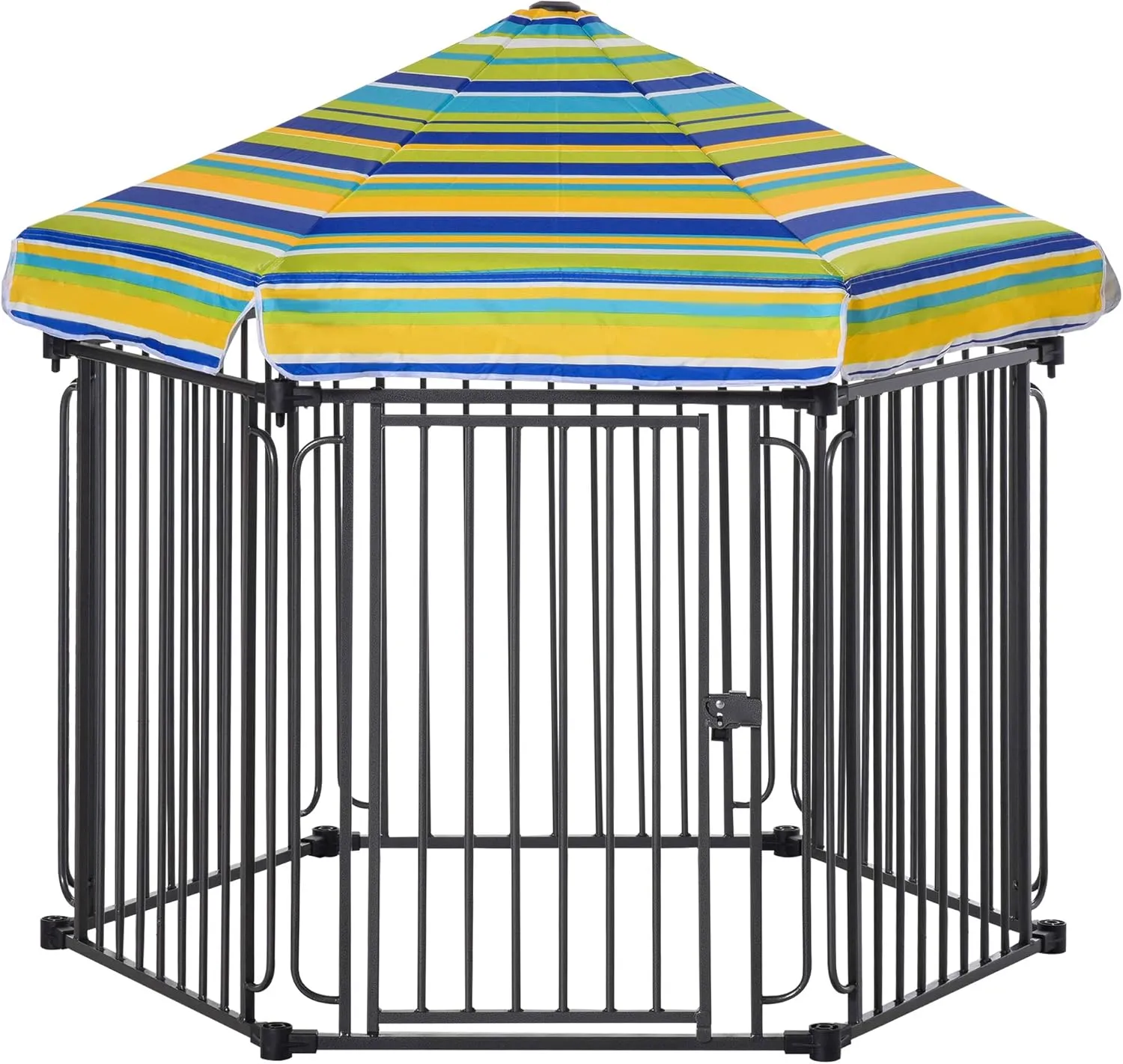 PawHut 48" x 41" Heavy-Duty Metal Dog Playpen, Outdoor Pet Cage Kennel, Puppy Exercise Fence Barrier with Weather-Resistant Polyester Roof, Locking Door, & Metal Frame