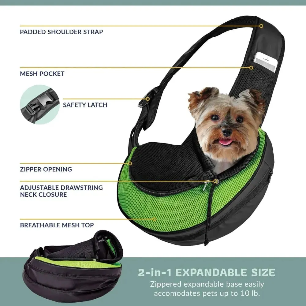 Pet Carrier Expandable Sling Bag Small Dog, Puppy and Cat Carrier Front Shoulder Backpack w/Harness