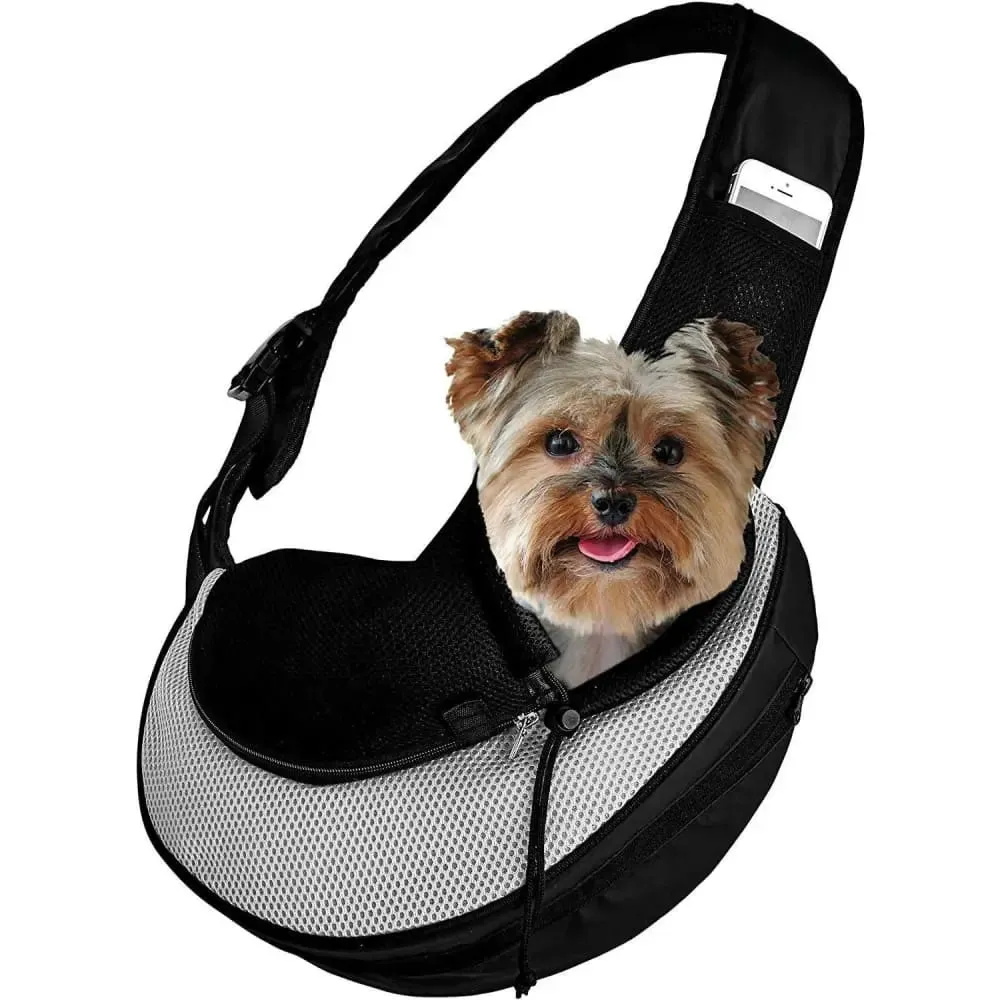 Pet Carrier Expandable Sling Bag Small Dog, Puppy and Cat Carrier Front Shoulder Backpack w/Harness