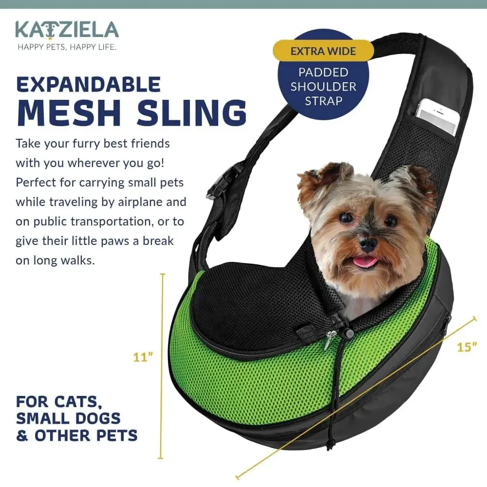 Pet Carrier Expandable Sling Bag Small Dog, Puppy and Cat Carrier Front Shoulder Backpack w/Harness