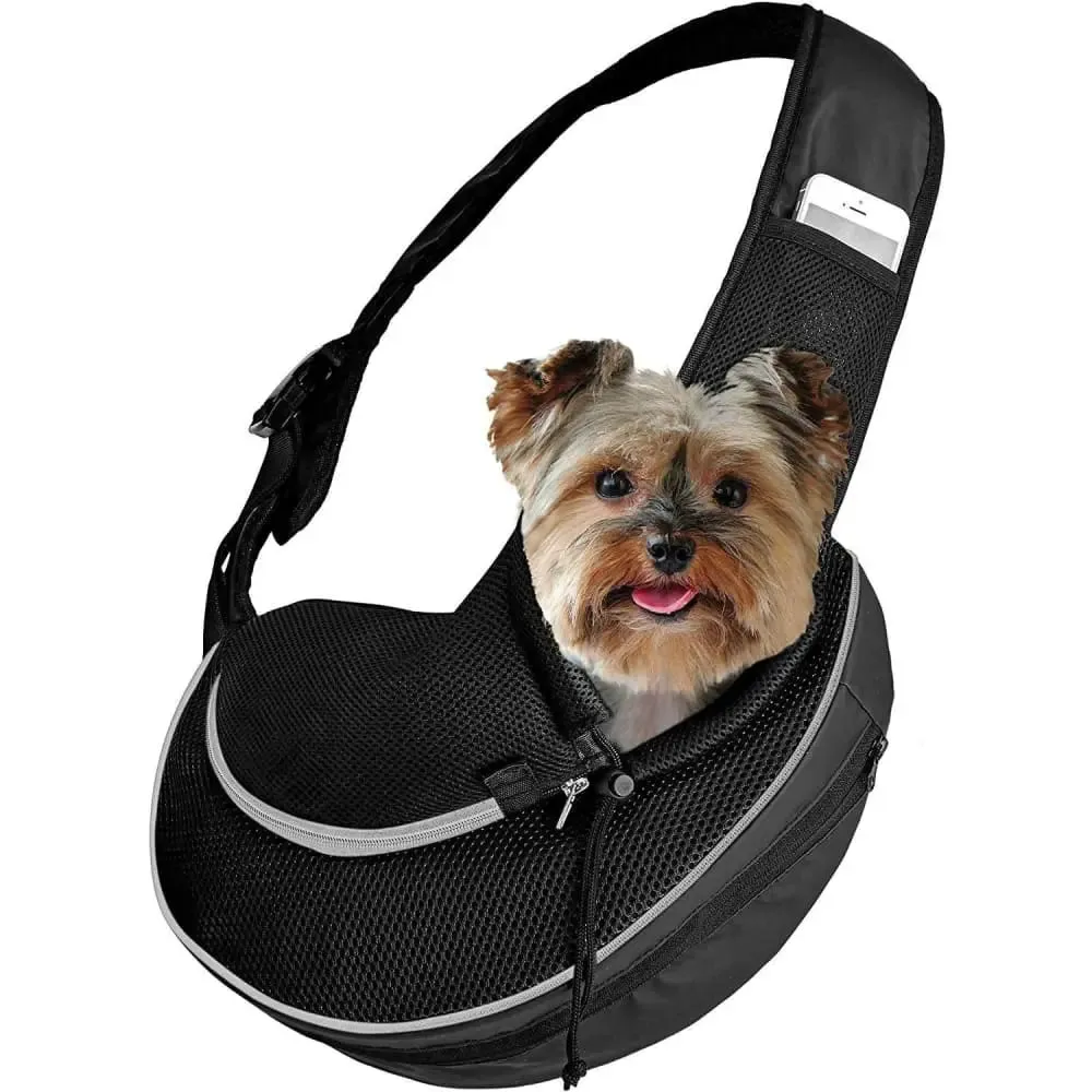 Pet Carrier Expandable Sling Bag Small Dog, Puppy and Cat Carrier Front Shoulder Backpack w/Harness