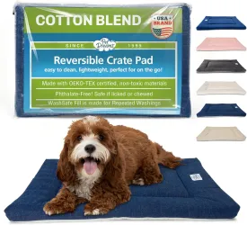 Pet Dreams Dog Crate Pad - Washable Kennel Mat, Crate Pads for Dog Cages, Non-Toxic, Flat Indoor Cat Bed, Fits iCrate 18, 24, 30, 36, 42, 48 Inches (Denim, Medium, 30")
