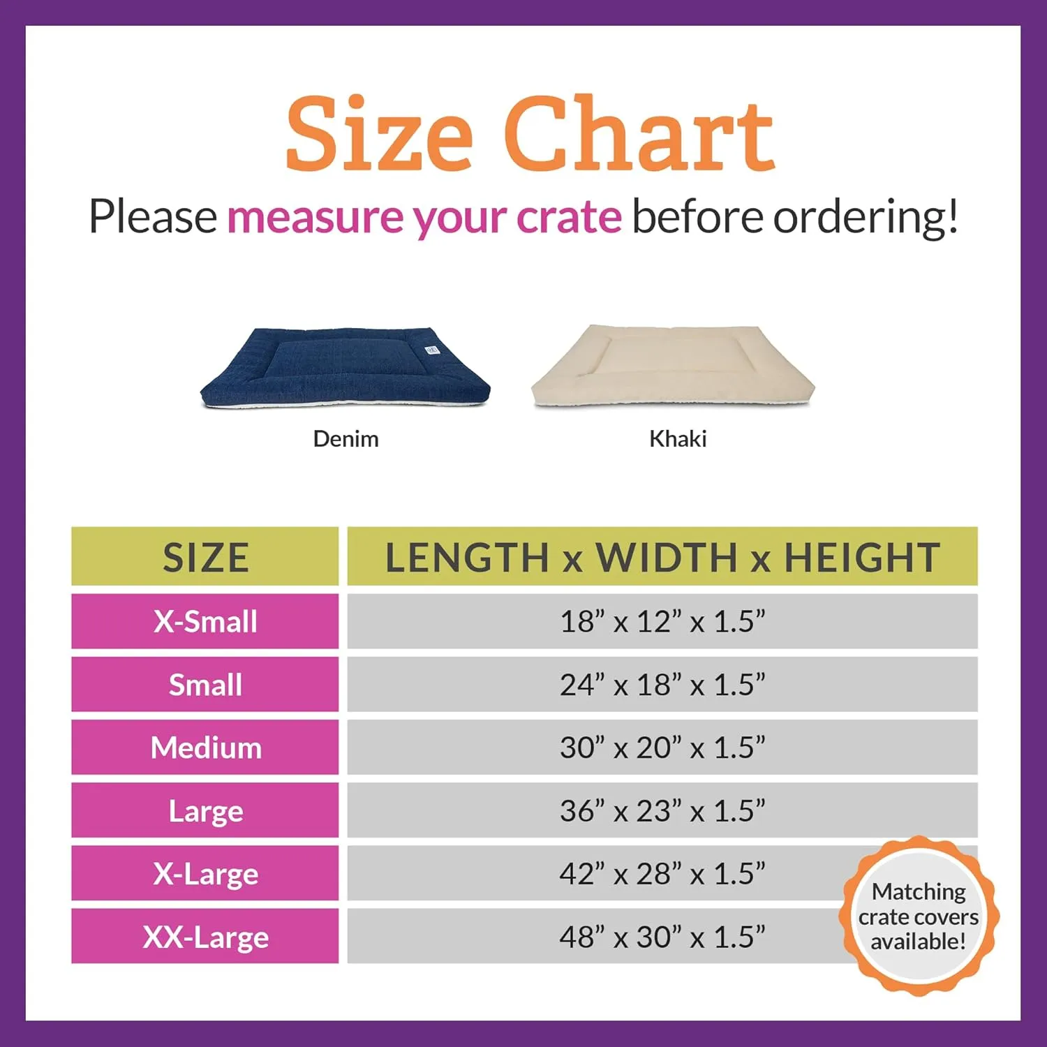 Pet Dreams Dog Crate Pad - Washable Kennel Mat, Crate Pads for Dog Cages, Non-Toxic, Flat Indoor Cat Bed, Fits iCrate 18, 24, 30, 36, 42, 48 Inches (Denim, Medium, 30")