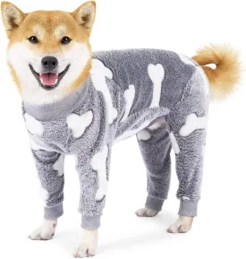 Plush Dog Pajamas for Cold Weather 4 Legs Clothes Dog Stretch Good Fit Fit Medium and Large Dog Onesie Warm Soft Pet Romper Winter (M, Gray)