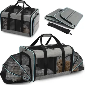 Portable 2-in-1 Pet Carrier,Double Compartment Cat & Dog Carrier for 2 Cats,Expandable Medium Dogs Large Cat Carrier with Sturdy Base,Breathable,Good for Traveling Walking CampingBlue