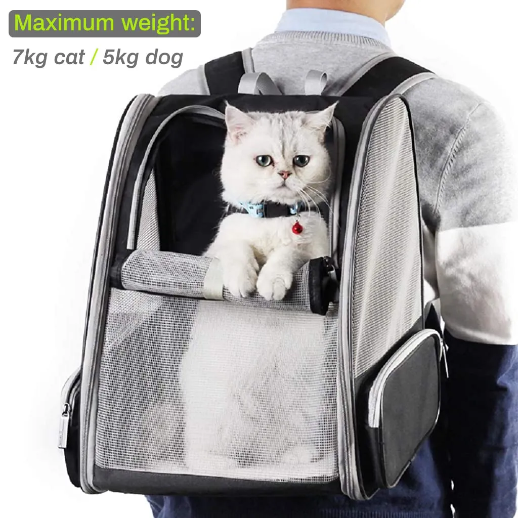 QPets Expandable Backpack for Dogs and Cats (Grey)