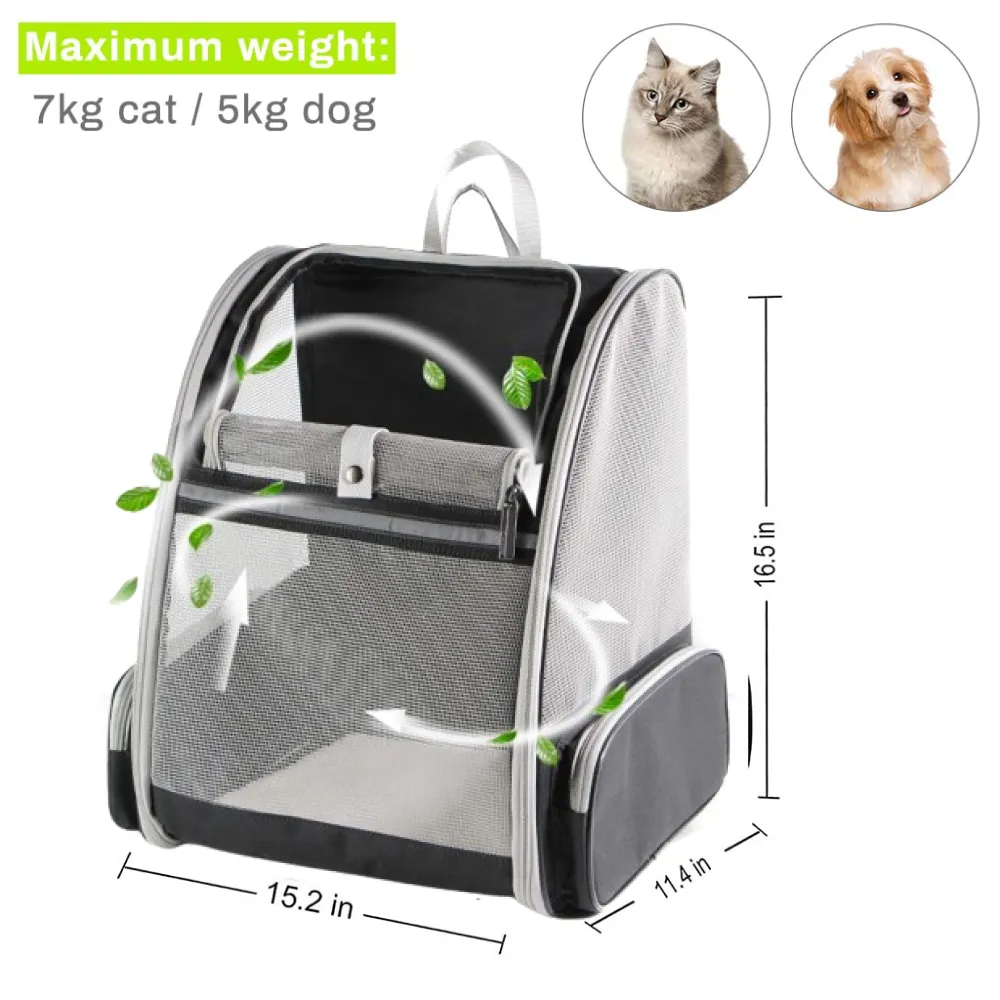 QPets Expandable Backpack for Dogs and Cats (Grey)