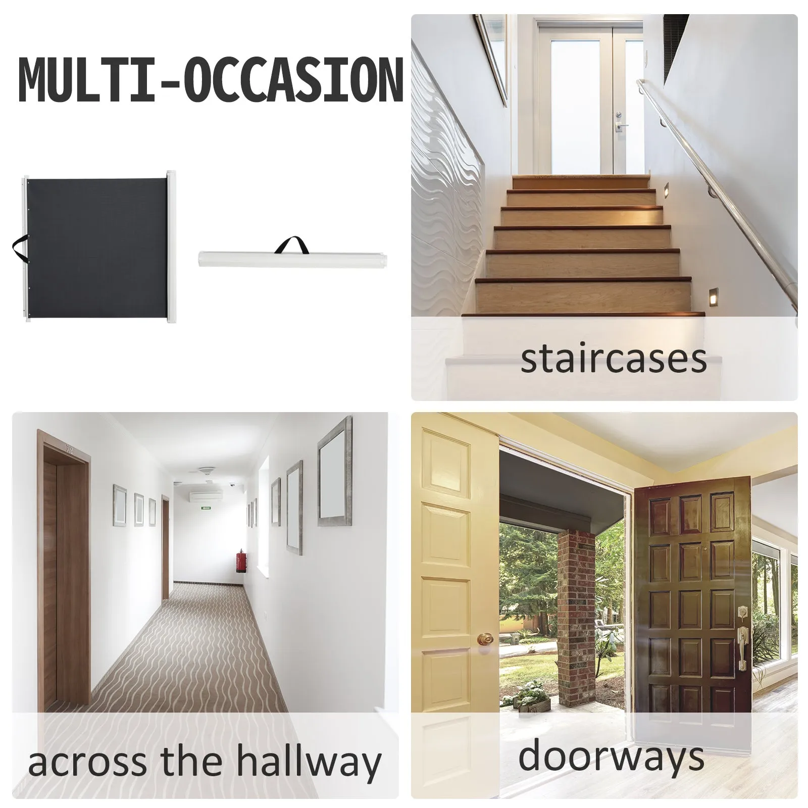 Retractable Safety Gate Stair Gate Folding Room Divider Barrier for Dogs Pets 115Lx82.5Hcm Grey