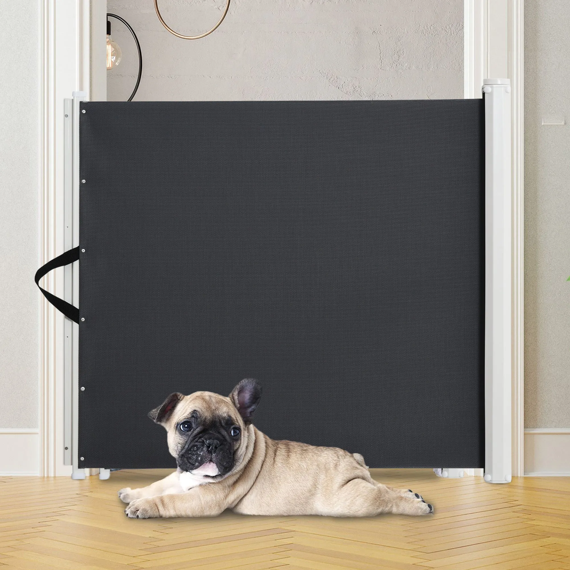 Retractable Safety Gate Stair Gate Folding Room Divider Barrier for Dogs Pets 115Lx82.5Hcm Grey