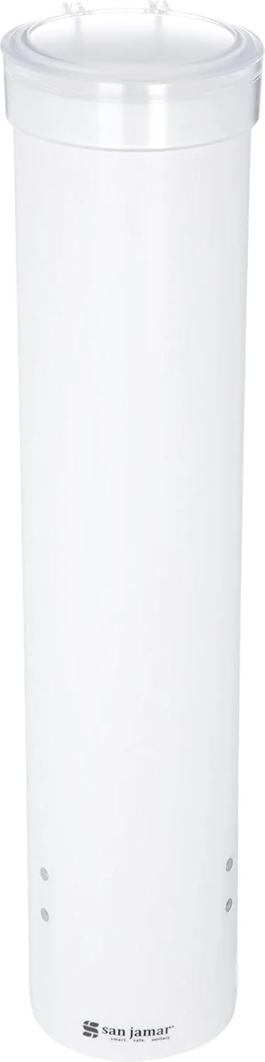 San Jamar Medium Pull-Type Cup Dispenser 4-10 Oz. Cups with Flip Cap for Restaurants, Dining Halls, and Fast Food Plastic, 16 Inches, White