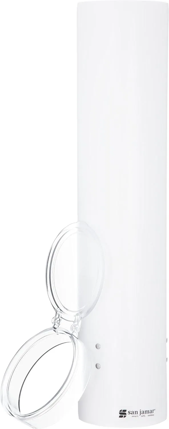 San Jamar Medium Pull-Type Cup Dispenser 4-10 Oz. Cups with Flip Cap for Restaurants, Dining Halls, and Fast Food Plastic, 16 Inches, White