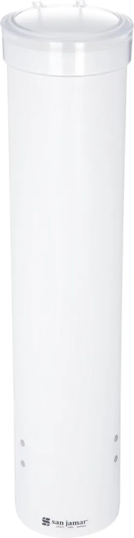 San Jamar Medium Pull-Type Cup Dispenser 4-10 Oz. Cups with Flip Cap for Restaurants, Dining Halls, and Fast Food Plastic, 16 Inches, White