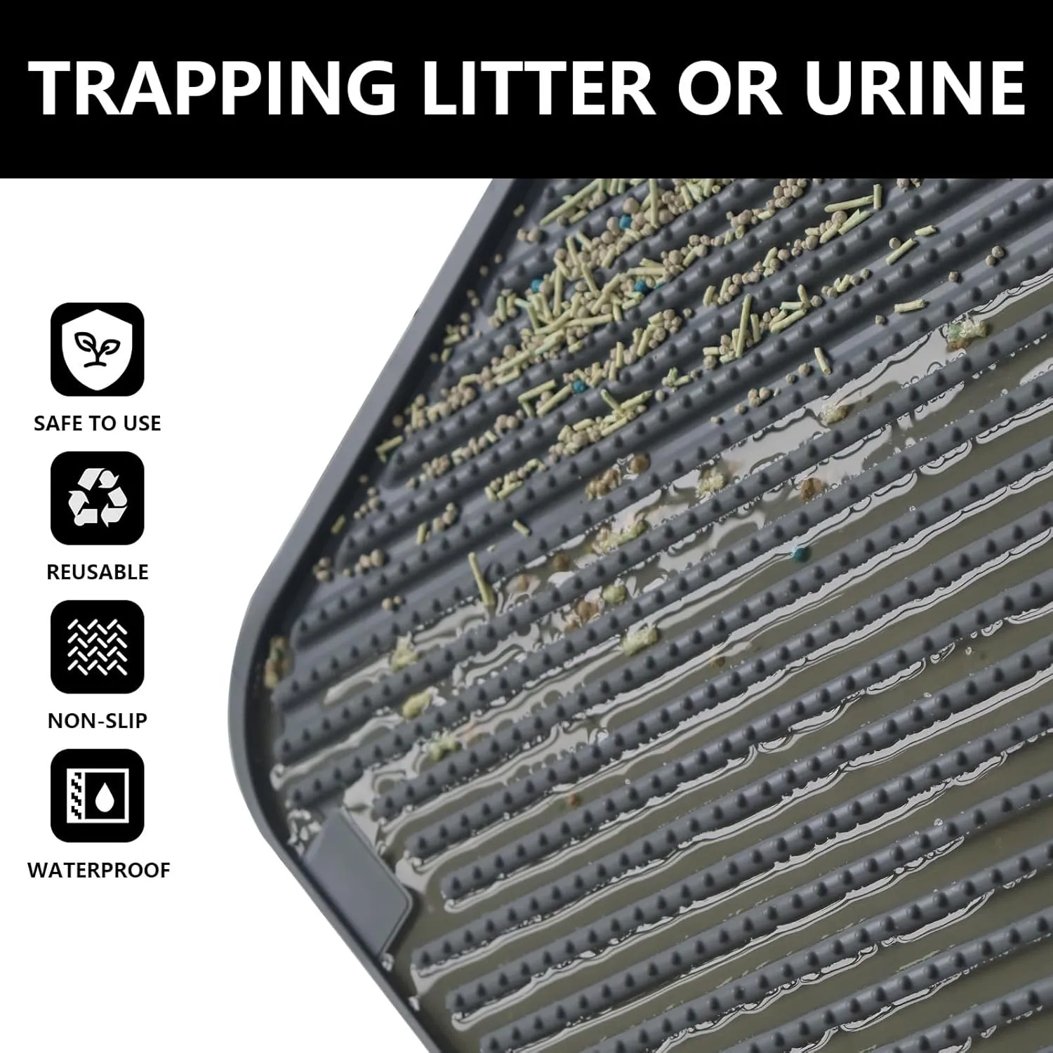 Silicone Cat Litter Mat,Extra Large Litter Trapping Mat,Waterproof,Litter Box Mat for Floor,Easy Clean,Non-Slip Litter Catcher Mat,Cat Supplies Needs.(Gray:31x23inch).