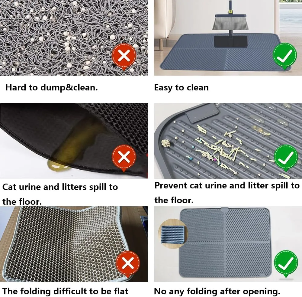 Silicone Cat Litter Mat,Extra Large Litter Trapping Mat,Waterproof,Litter Box Mat for Floor,Easy Clean,Non-Slip Litter Catcher Mat,Cat Supplies Needs.(Gray:31x23inch).