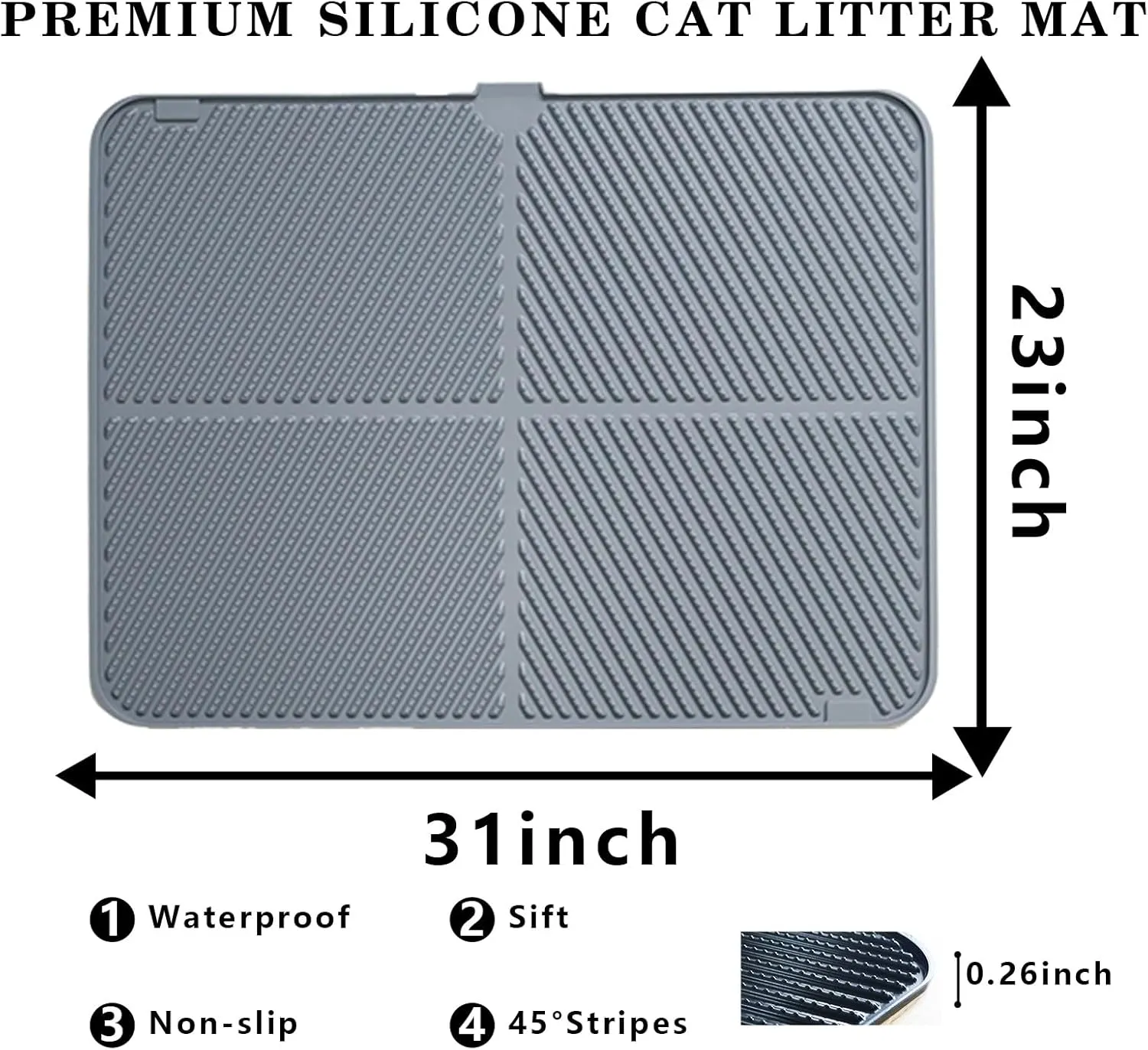 Silicone Cat Litter Mat,Extra Large Litter Trapping Mat,Waterproof,Litter Box Mat for Floor,Easy Clean,Non-Slip Litter Catcher Mat,Cat Supplies Needs.(Gray:31x23inch).