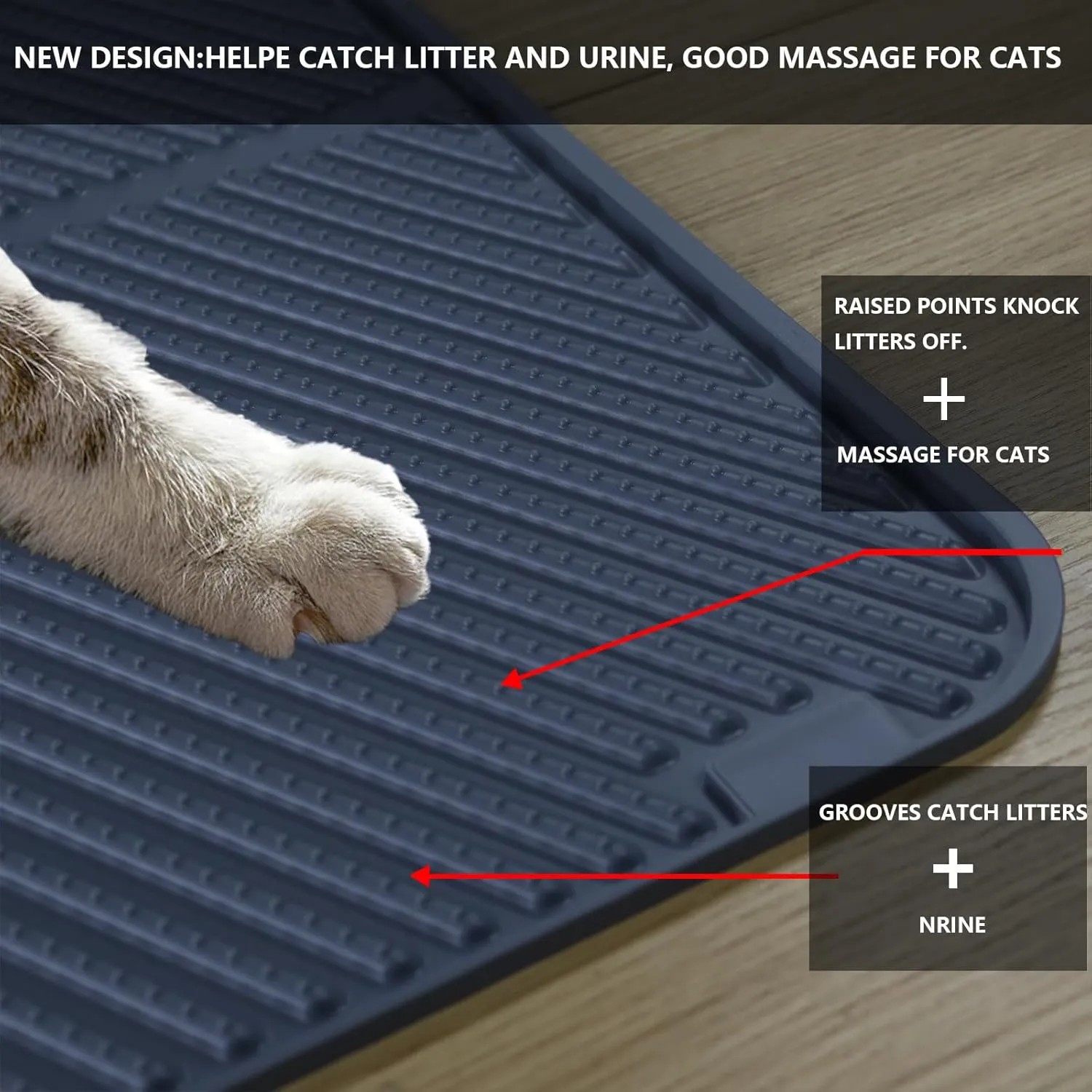 Silicone Cat Litter Mat,Extra Large Litter Trapping Mat,Waterproof,Litter Box Mat for Floor,Easy Clean,Non-Slip Litter Catcher Mat,Cat Supplies Needs.(Gray:31x23inch).