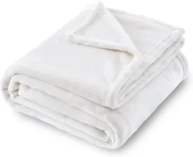 SOCHOW Flannel Fleece Blanket Throw Size, All Season Super Soft Cozy Blanket for Bed or Couch, Cream White, 50x60 inches