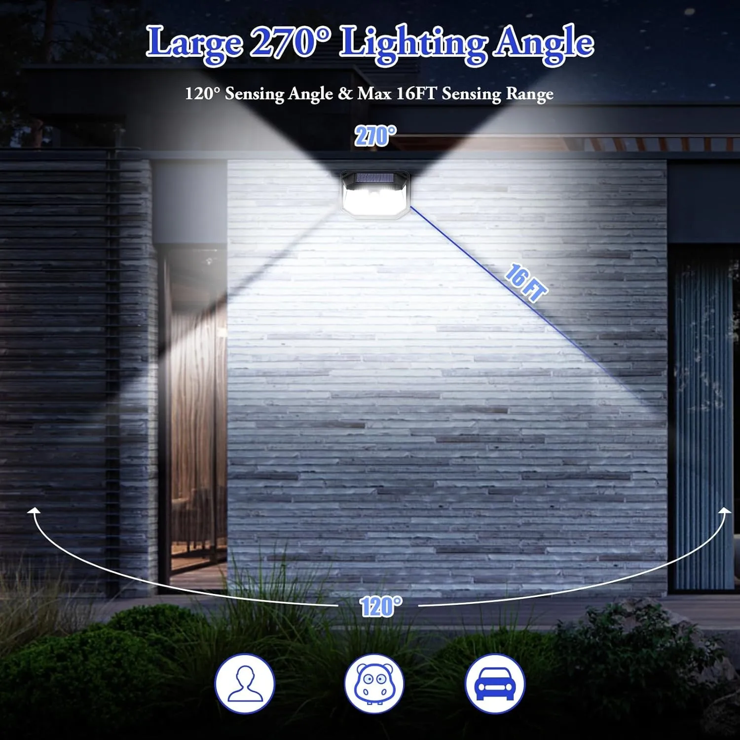 Solar Outdoor Lights, 2-Pack Super Bright 178 LEDs Motion Sensor Wall Light with 270 Wide Angle & 3 Modes, Waterproof Solar Powered Security Light for Patio Garden Garage Front Door