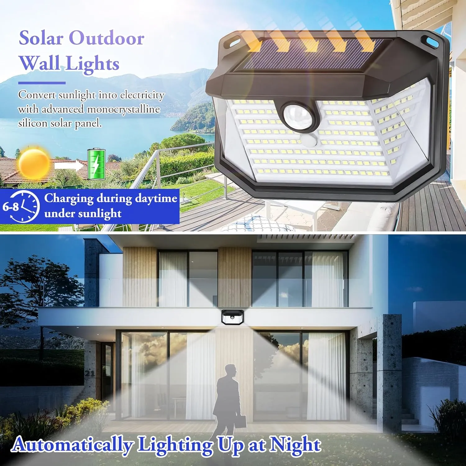 Solar Outdoor Lights, 2-Pack Super Bright 178 LEDs Motion Sensor Wall Light with 270 Wide Angle & 3 Modes, Waterproof Solar Powered Security Light for Patio Garden Garage Front Door