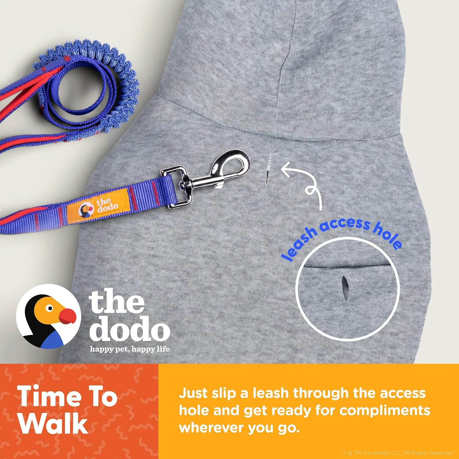 The Dodo Grey & Blue Hoodie for Dogs, Size Small; Everyday Apparel for Dogs, Cute Dog Sweatshirt, Cute Clothes for Dogs, The Dodo for Dogs Collection