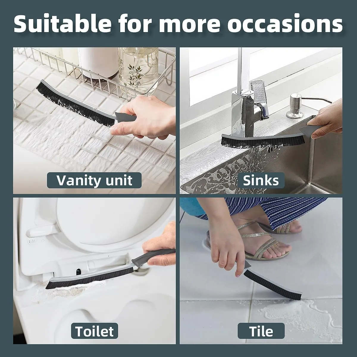 Toilet Brush, 2 Pcs Bathroom Cleaning Brush, Toilet Scrubber, Deep Toilet Bowl Brush with Hanging Hole, Multifunctional Gap Cleaning Brush, Bristles for Kitchen Sinks, Tub,Shower (6, Grey)
