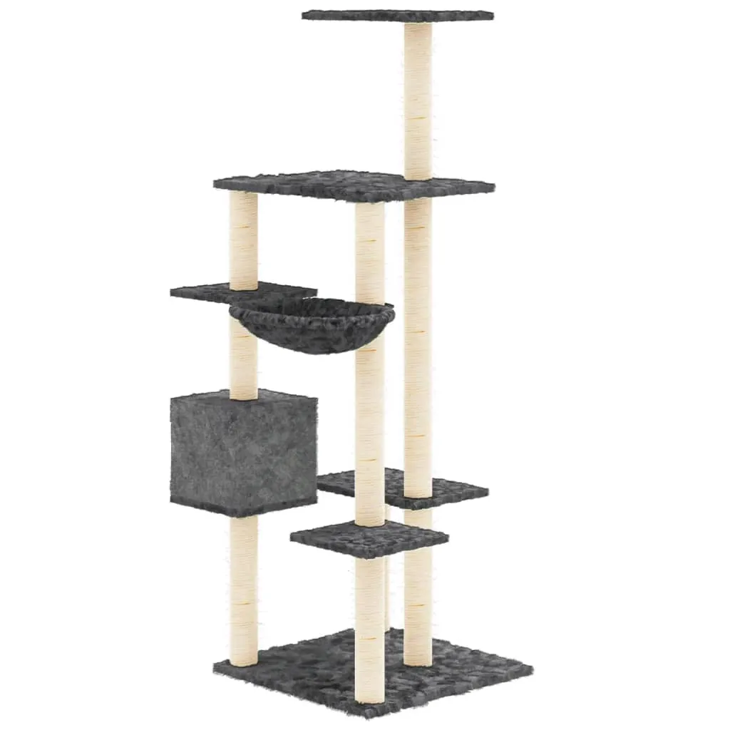 vidaXL Cat Tree with Sisal Scratching Posts Dark Grey 142 cm