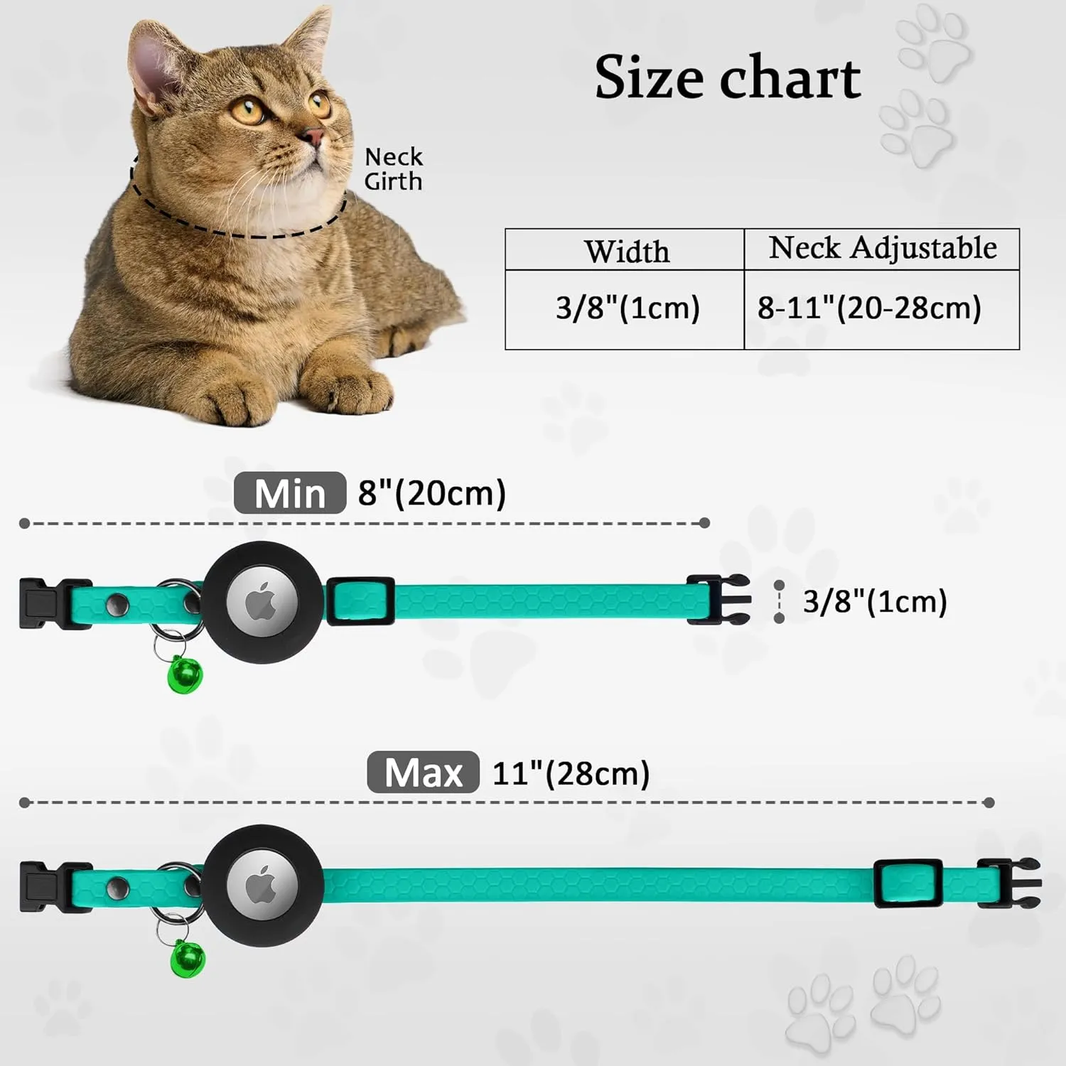 Waterproof Breakaway Cat Collar with Removable Airtag Holder - Cute Safety Apple Airtag Cat Collars with Bell - Lightweight GPS Tracking Pet Collar for Girl Boy Cats Kitten (Teal)