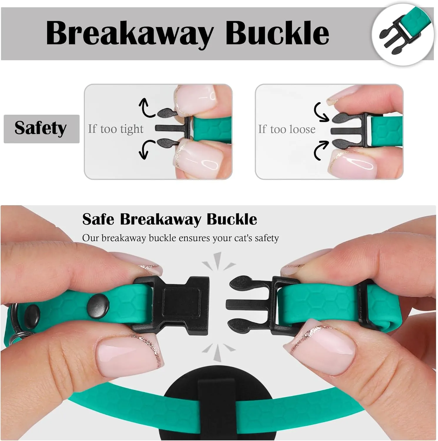 Waterproof Breakaway Cat Collar with Removable Airtag Holder - Cute Safety Apple Airtag Cat Collars with Bell - Lightweight GPS Tracking Pet Collar for Girl Boy Cats Kitten (Teal)